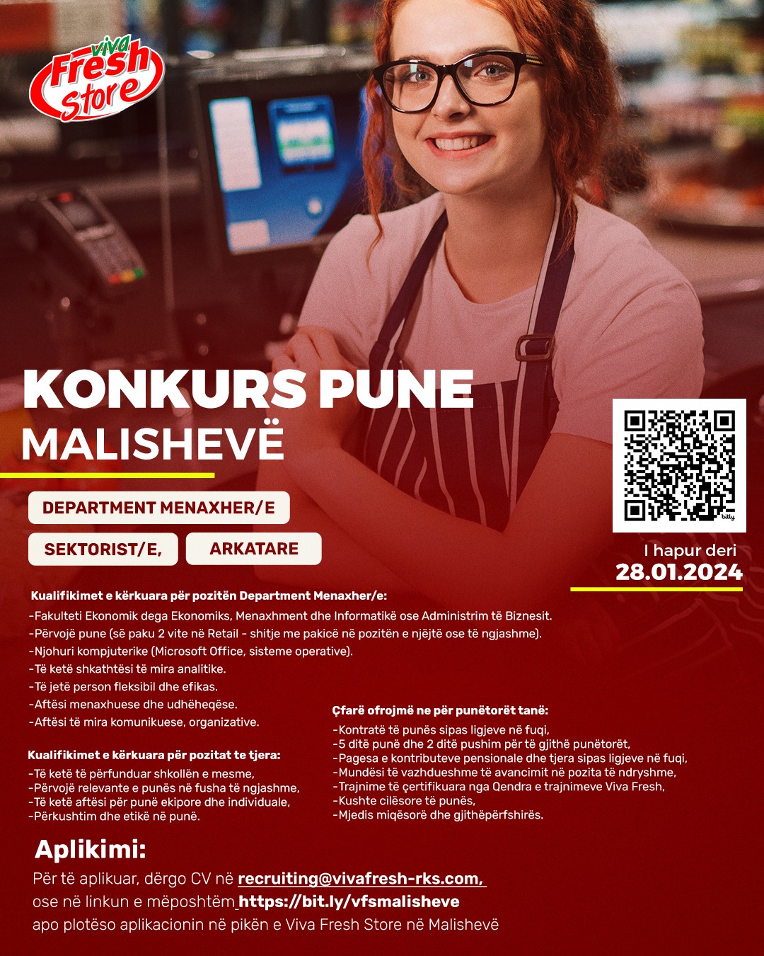 Malishevë: Department Menaxher/e, Sektorist/e, Arkatare